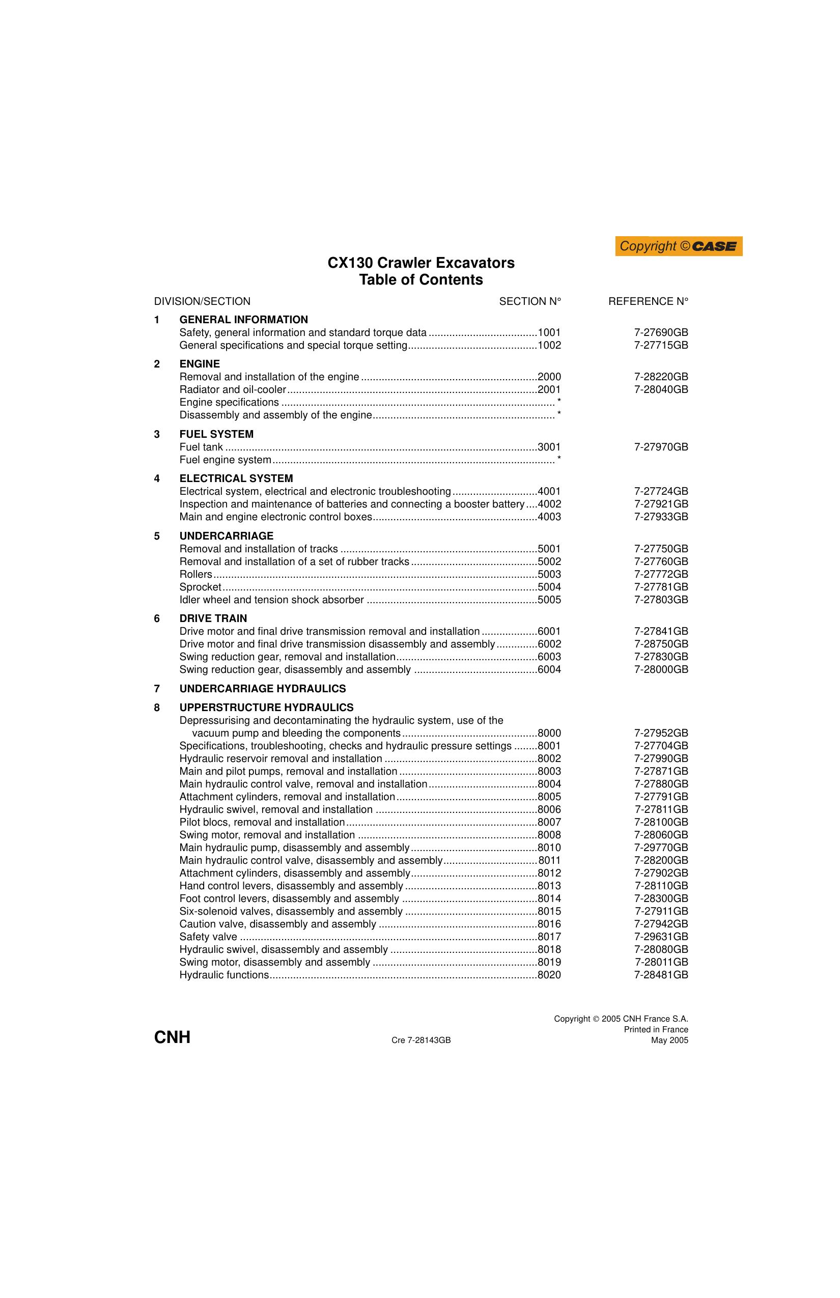 CX130 Crawler Excavator Service manual